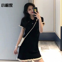 Short sleeve world-weary dress 2020 new summer avocado green wooden ear polo lapel collar waist thin temperament