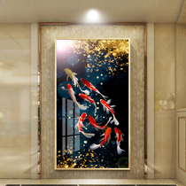 Nine-tailed fish diagram of the entrance door entrance crystal porcelain decorative painting vertical version lucky Feng Shui New Chinese modern light luxury