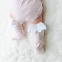 Korean baby socks solid color wild cute angel wings princess socks childrens pure cotton loose non-slip floor socks
