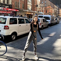 Denim Strap pants Female students Korean version of loose 2021 new autumn slim suspenders conjoined wide wide leg pants