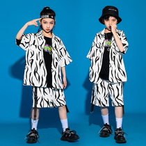 Childrens street dance costumes girls summer jazz dance costumes hip-hop zebra short-sleeved set Boys show tide suits
