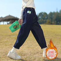 Girls fleece pants autumn and winter 2022 new childrens winter clothes in the big childrens all-in-one fleece jeans thickened trousers