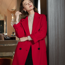 Vatican 101801 high-end red double-breasted cashmere coat womens medium length thick wool jacket 2021 women