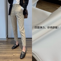 Break the traditional high-end 4000 channel goods elastic human silk burst thin four-sided elastic suit pants spring