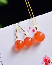 18k gold inlaid natural Brazilian red rabbit hair 11mm round beaded pearl pendant 13mm red crystal transit bead pendant necklace