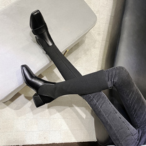 Boots womens 2020 autumn and winter new square head elastic knight boots thick heel but knee boots womens high boots