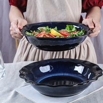 Boiled fish basin ceramic plate cooking dish dry pot hodgepodge wide mouth bowl fish head plate blue creative lace Big Bowl