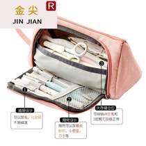 High-grade Ankao large capacity canvas pen bag Korean simple female cute multi-functional net red girl heart stationery box high