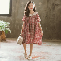 Han Edition Big Boy Clothing Girls Summer Plaid Department Loose Tandem Dress Woman Bao Han Gas Doll Collar Princess Dress