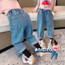 Female children spring and autumn pants 2021 New Children Baby Girl foreign style trousers casual loose father jeans