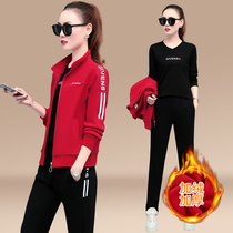 BBQ Sportswear Suit Womens Winter 2022 New Long Sleeve Jacket Thicken Plus Suede Cardiovert Casual Sweatshirt Three Sets