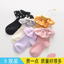 Childrens lace socks baby socks autumn and winter baby cotton short socks Spring and autumn Korean girls wave dot satin princess socks