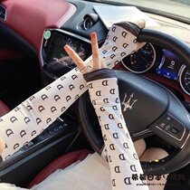 Japan GP ice silk sleeves summer outdoor driving sunscreen gloves female anti-ultraviolet all-match letter ice sleeves