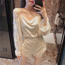  Silk pajamas womens summer ice silk thin two-piece set net red hot home clothes womens suit can go out for leisure zs