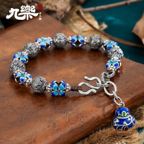 Jiu Le S925 silver bracelet female sterling silver blessing full of glue bat bracelet Chinese style gourd bracelet for girlfriend