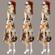 Floral chiffon dress waist thin 2021 new womens temperament V-neck light cooked wind summer long dress