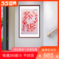New Chinese Xuanguan decoration painting vertical version Su embroidery finished product hanging painting year after year with fish corridor gangway frescoed hand embroidery