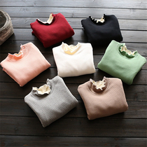 Autumn and winter New Girl padded velvet wood ear half high collar base shirt children threaded long sleeve T-shirt top