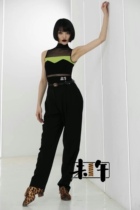 WAVE Latin practice suit gauze stitching contrast color apple green Latin vest