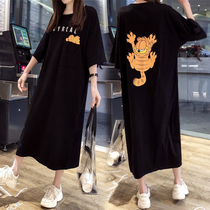 Super size 200-300kg maternity dress summer fashion loose cotton top over knee short sleeve long skirt