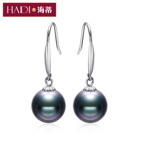 Heidi Jewelry Jane Fantasy 8-8 5mm round strong light deep sea Tahiti Black Pearl female earrings 18K gold ear hook