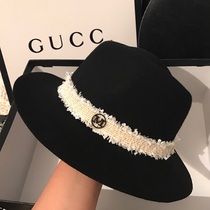 French autumn and winter new fashion woolen hat children retro hooker hat black wide eaves British Jazz hat tide tide