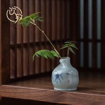 Drinking to Japanese flower arrangement tea table Zen tea ceremony small dry vase ceramic creative retro tea art Chinese tea table ornaments