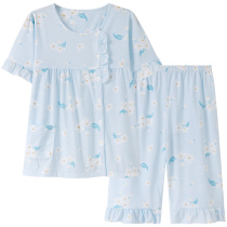 Top melon Japanese pajamas womens 2022 new summer thin cotton fresh short-sleeved cropped pants loungewear set