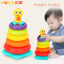 Huile rainbow circle toy Luminous childrens stacking music baby set cup Duck puzzle 10 months baby toy
