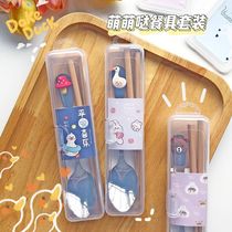 School tableware special children girls portable cartoon chopsticks spoon package with container box