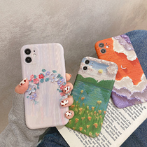Japanese and Korean oil painting landscape flowers suitable for iphone12promax mobile phone case 11pro Apple x All-inclusive xr Anti-fall xs couple max Net red xsmax personality 8pl
