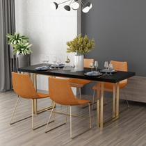 Nordic modern minimalist solid wood dining table and chairs Combined rectangular marble Fashion desk Desk Sweet and table