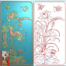 Lotus door panel Butterfly Top box cabinet cabinet door sandstone carving carved drawing jdp relief map gray-scale wood carving computer