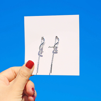 925 sterling silver temperament white collar stud fashion S-shaped wavy EAR thread female personality tassel long face thin earrings