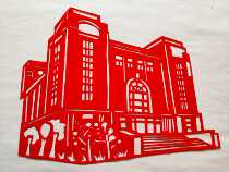 Building Paper-cut window flower glass sticker decorative painting pure handmade red paper teaching library building student childrens cut painting