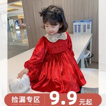 (Anti-season clearance single piece 6 fold) 2020 winter girls plus velvet dress baby gold velvet princess dress