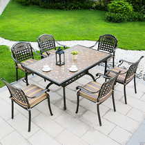 Outdoor table and chair combination Outdoor balcony dining table and chair Courtyard garden Simple leisure Wrought iron cast aluminum table and chair five-piece set
