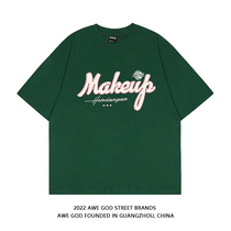 AWE GOD 2022 summer new embroidered letters short-sleeved T-shirt mens American ins tide loose couple tops