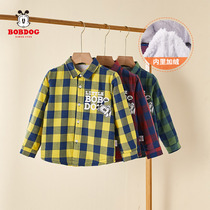 Babu Bean Boy Clothing Boy Plus Suede Shirt Winter Thickening Warm Children Beating Bottom Plaid Lining Korean Version Ocean Gas Tide