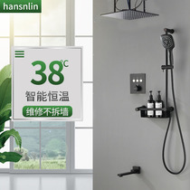 German Black Forest concealed black embedded home thermostatic shower in-wall full copper belt lifting shower set