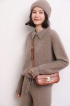 Autumn and winter New pure cashmere lapel thick pullover sweater women casual solid color coat