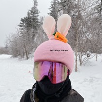 Ski helmet set cute plush animal decorated battery car helmet cover male hat child rabbit ear hat cover