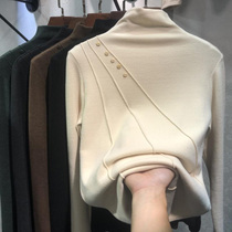 2020 autumn and winter New Base shirt plus velvet thickened half high collar double-sided de Velvet polished T-shirt women long sleeves