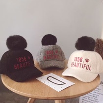 Childrens baseball cap autumn winter girl baby Korean version warm duck tongue cap little girl plush hat flat along cap tide