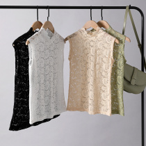 Black small high collar inside vest female 2021 spring summer New wear sexy lace base shirt sleeveless top