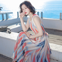 2021 Summer new stripes big code Body Slim Snowspinning Large Hem Dress Bohemian Long Skirt Beach Dress