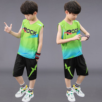 Boys summer clothes 2021 new childrens vest shorts suit quick-drying clothes sports foreign style boy sleeveless basketball suit