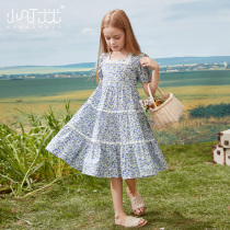 Girls broken floral dress 2022 summer dress new foreign air child lace lead over a knee CUHK child cake skirt superfairy