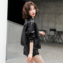 Short leather jacket women 2021 spring new fashion coat Joker slim slim body puleather jacket small coat