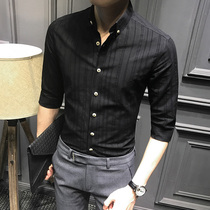 Mens Short Sleeve Shirt 2020 Summer New Trend Korean Stripe Flax Slim Fashion Solid Color Half Sleeve Shirt